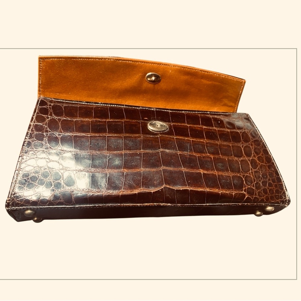 Starline Genuine Crocodile / Alligator Clutch Chocolate Brown Mid-Century Luxe